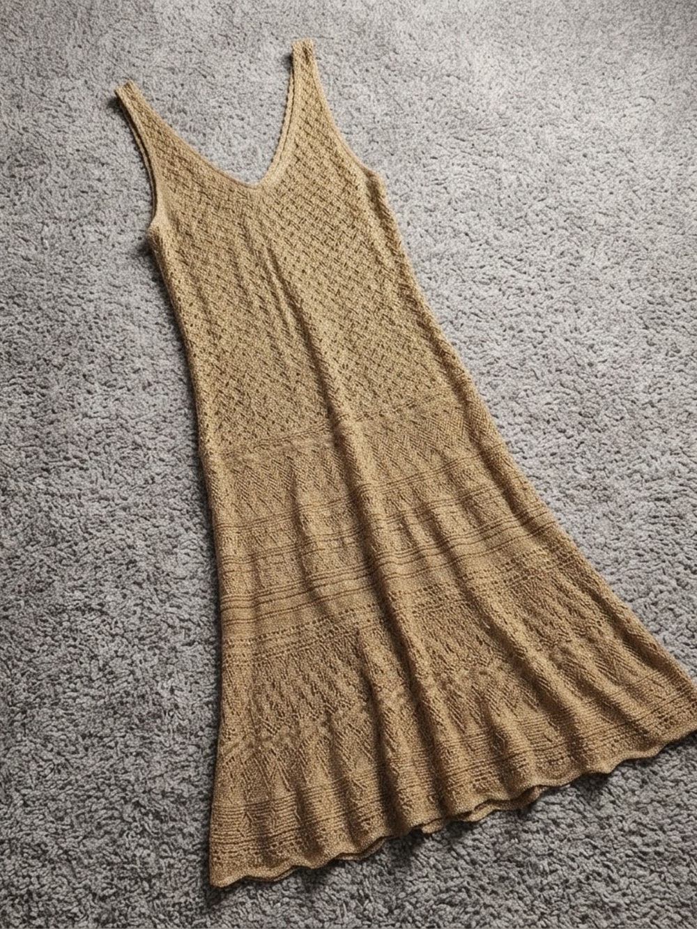 Lauren Ralph Lauren Gold Metallic Open Knit Midi Dress Size XL